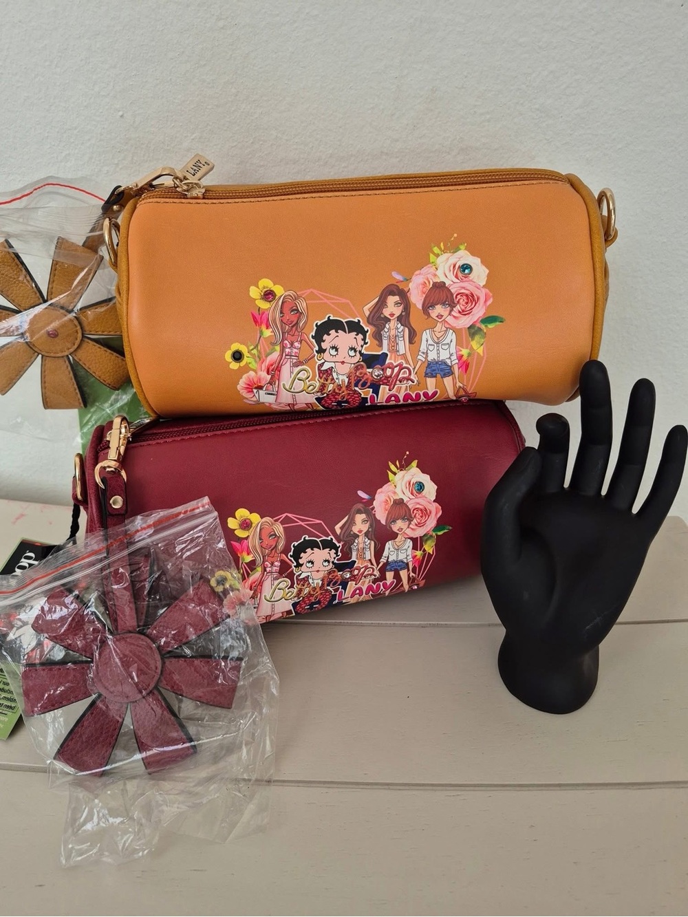 Women's Cartoon Graphic Zip Pouch - Orange and Burgundy